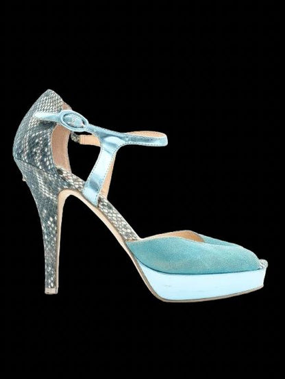 Excellent Liu Jo Blue Leather High-Heeled Peep Toe Shoes Size 39