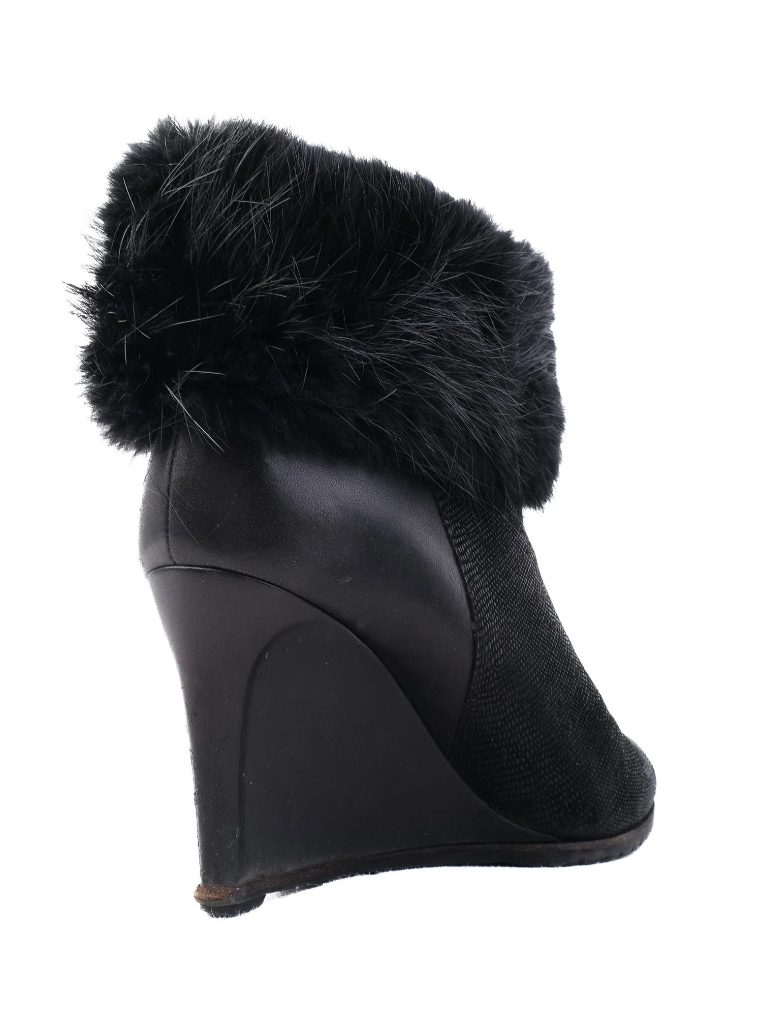 Excellent Sergio Rossi Black Leather Wedge Ankle Boots Size 38.5