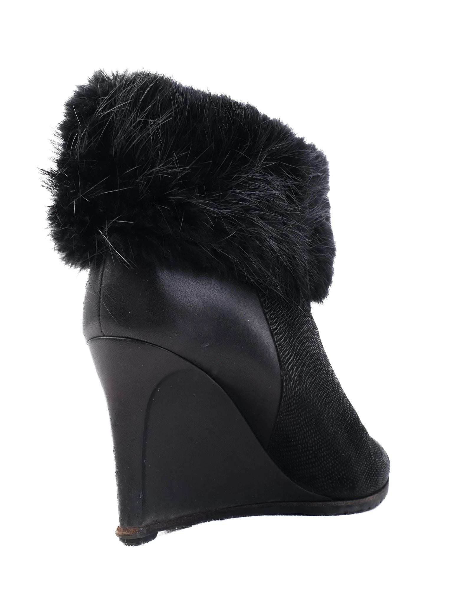 Excellent Sergio Rossi Black Leather Wedge Ankle Boots Size 38.5