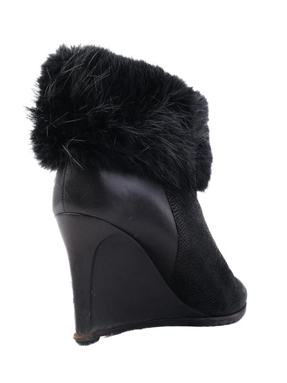 Excellent Sergio Rossi Black Leather Wedge Ankle Boots Size 38.5