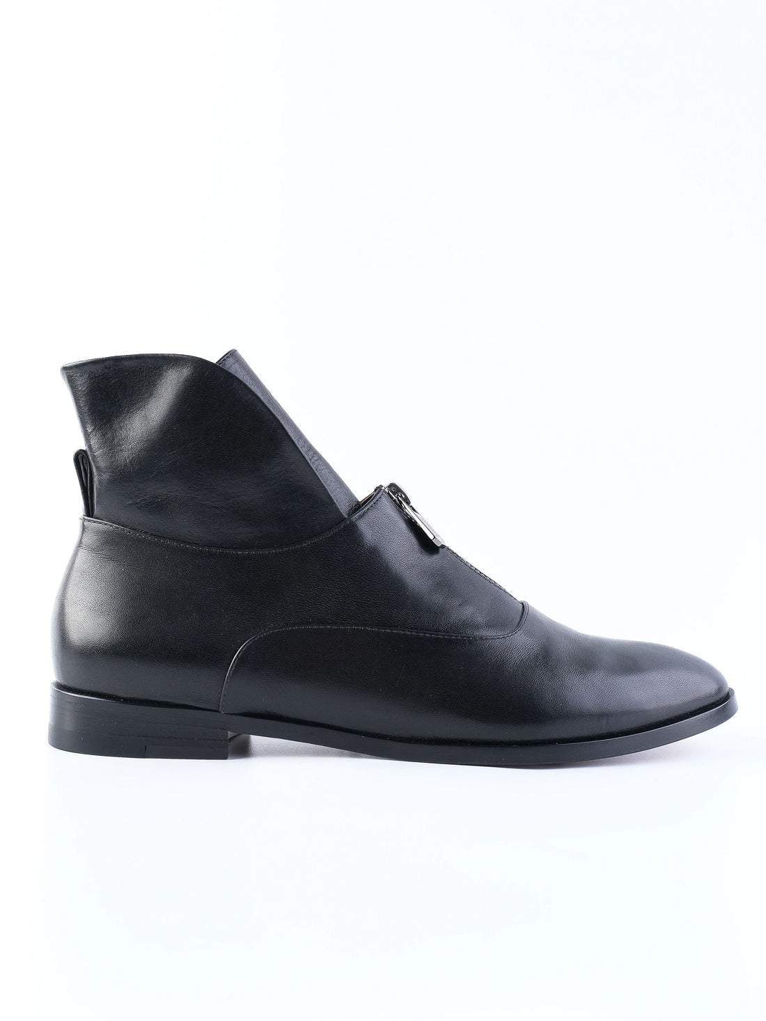 NEW A.Testoni Black Leather Ankle Boots with Zipper Size 38.5