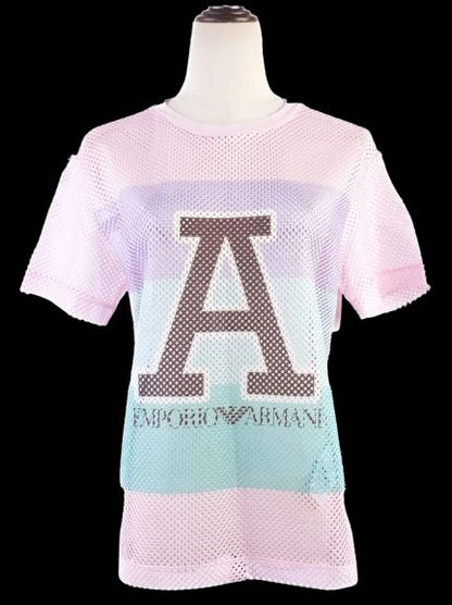 Excellent Emporio Armani Pink Cotton Mesh T-Shirt Size M