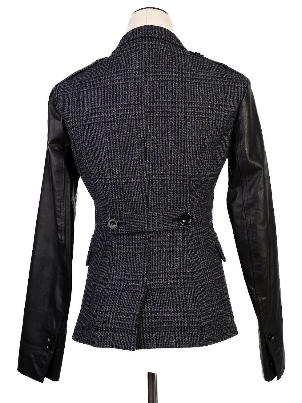 Excellent Burberry Gray Wool Jacket with Leather Sleeves