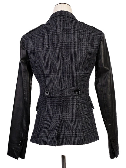 Excellent Burberry Gray Wool Jacket with Leather Sleeves