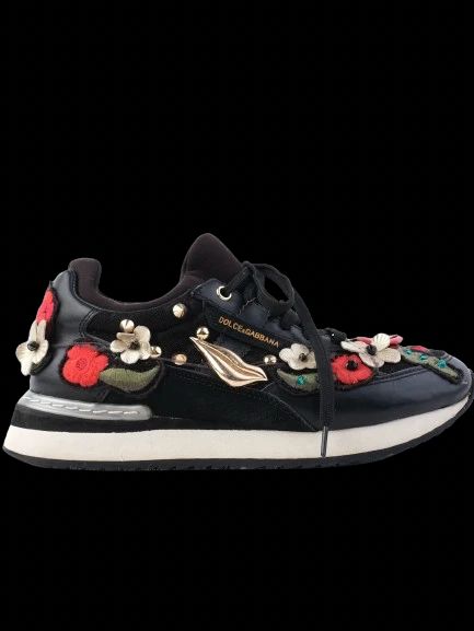 Excellent Dolce Gabbana Black Floral Embroidered Sneakers Women