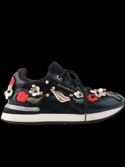 Excellent Dolce Gabbana Black Floral Embroidered Sneakers Women