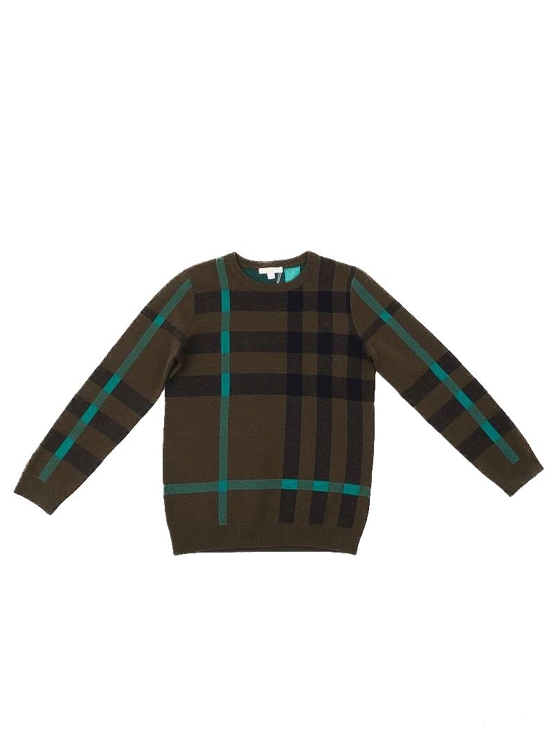 Excellent Burberry Kids Sweater Wool Plaid Size 12 Combined Colors