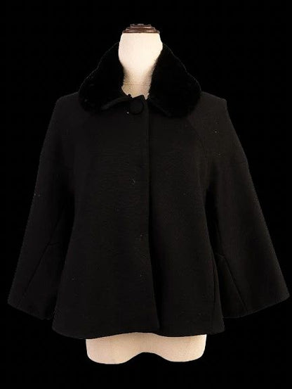 Excellent Moschino Black Wool Swing Coat with Fur Collar for Women