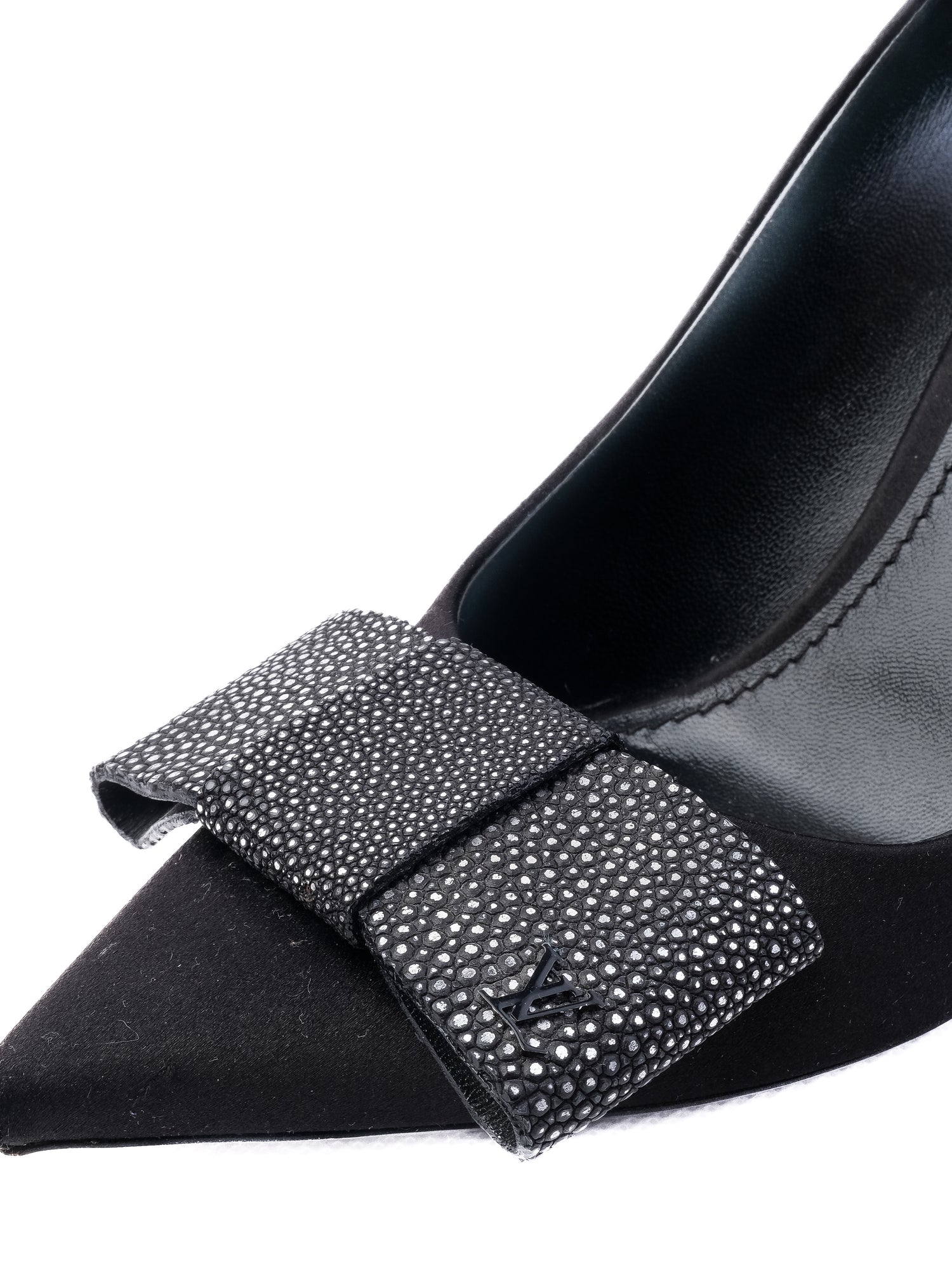 Good Louis Vuitton Black Leather High Heels with Decorative Bow Size 38.5