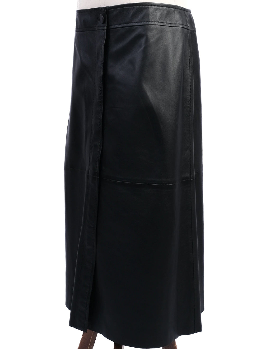 Excellent Joseph Black Leather Skirt Size L Knee-Length Design