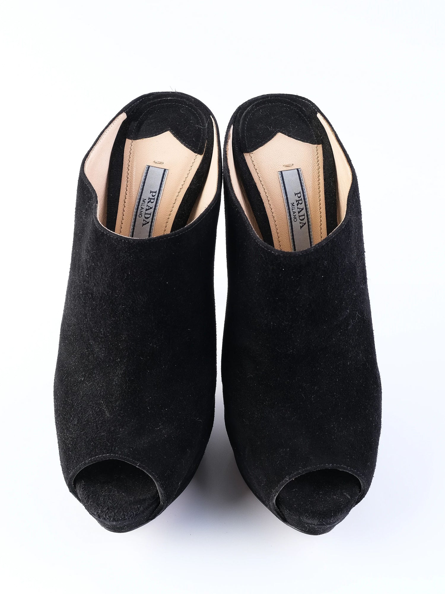 Excellent Prada Black Leather High-Heeled Mules Size 38