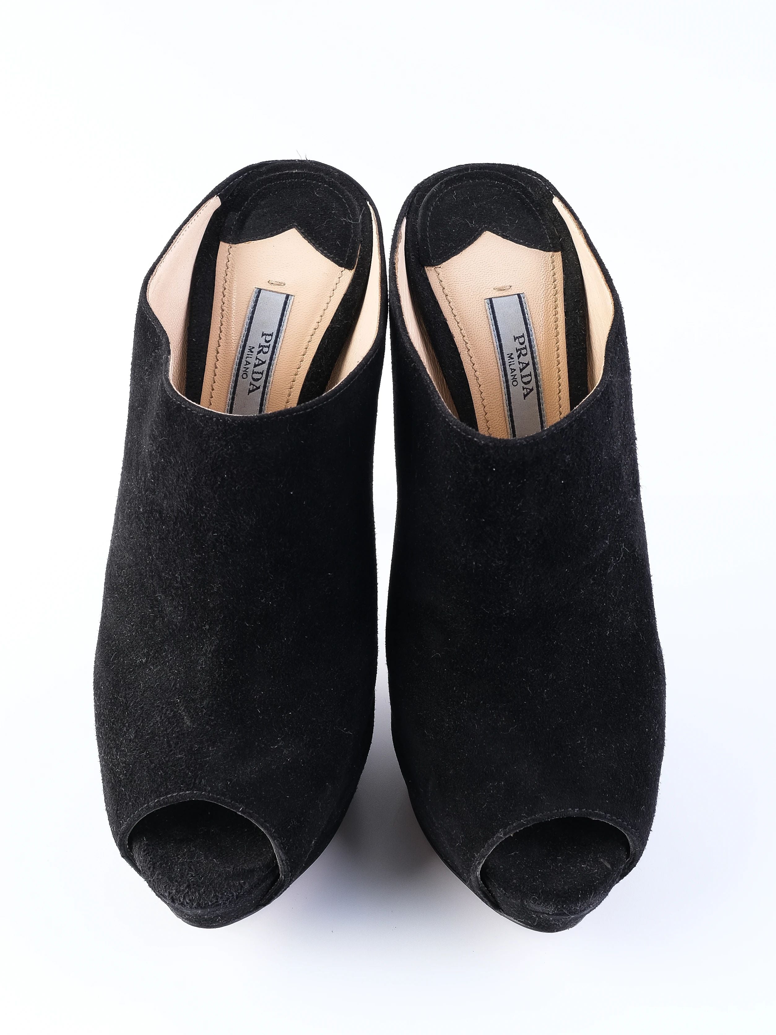 Excellent Prada Black Leather High-Heeled Mules Size 38