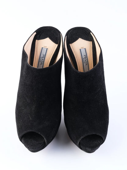 Excellent Prada Black Leather High-Heeled Mules Size 38
