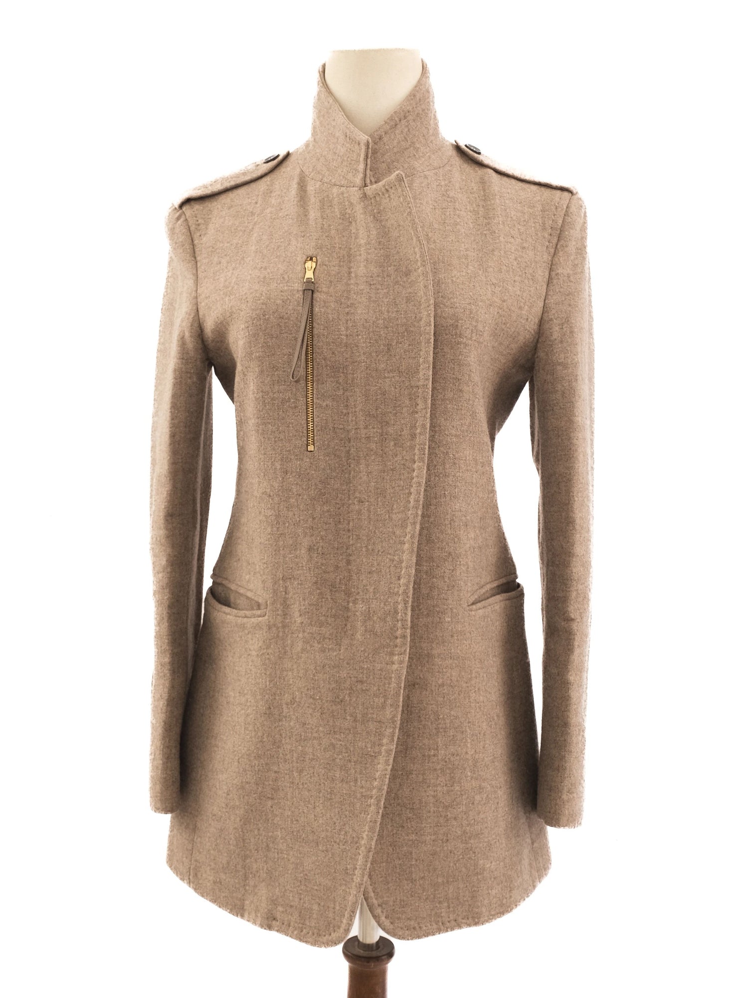 NEW Max Mara Gray Wool Tailored Coat Size M with High Collar