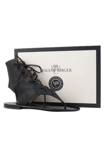 NEW By Malene Birger Black Leather Lace-Up Sandals Size 38
