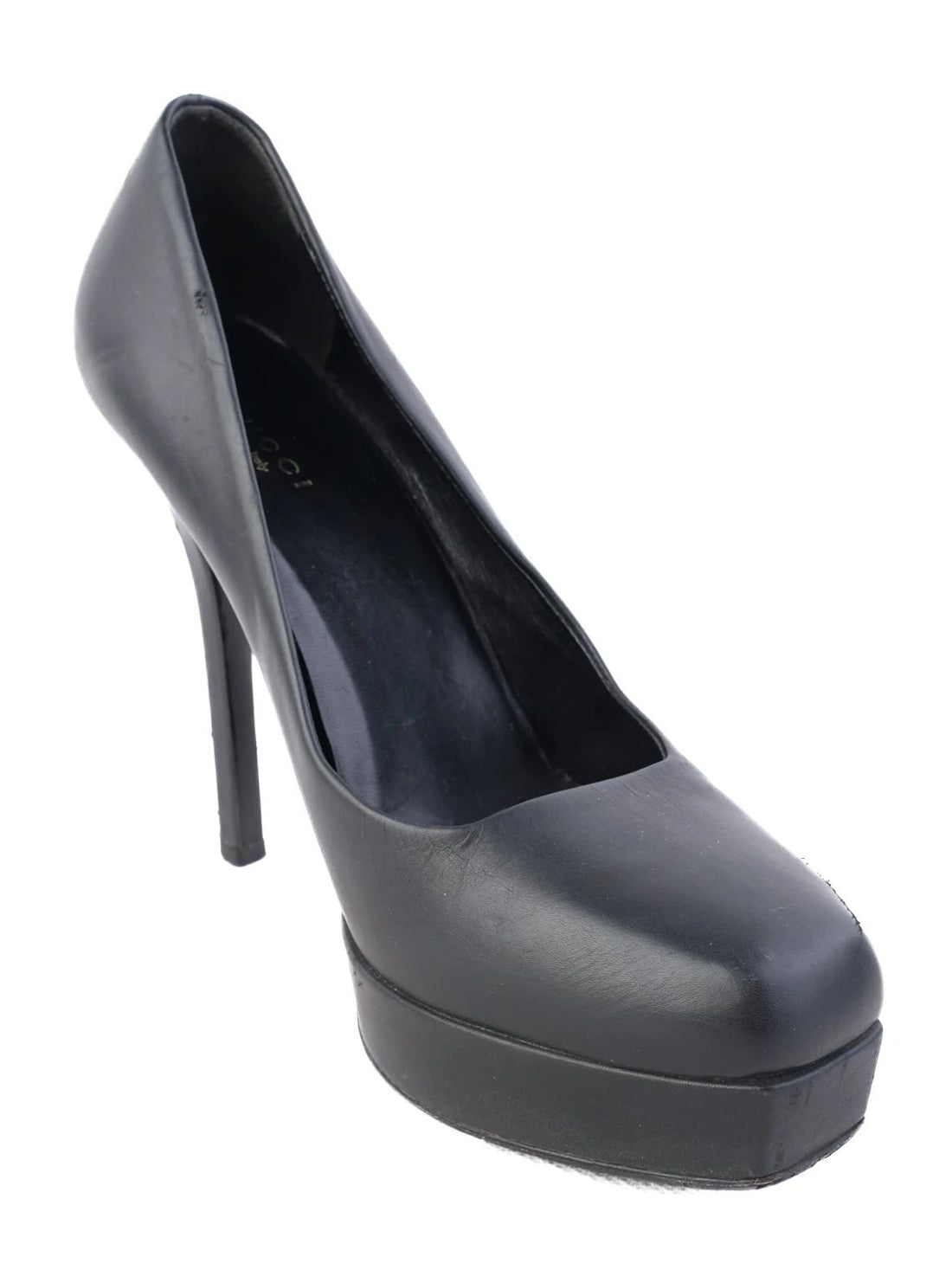 Excellent Gucci Black Leather High-Heeled Platform Shoes Size 36.5