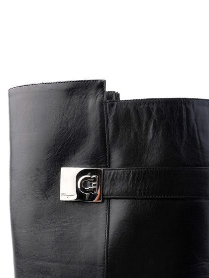 Excellent Salvatore Ferragamo Black Leather Knee-High Boots Size 37