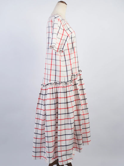 Excellent Rosie Assoulin WomenÕs L White Red Checkered Dress Size L