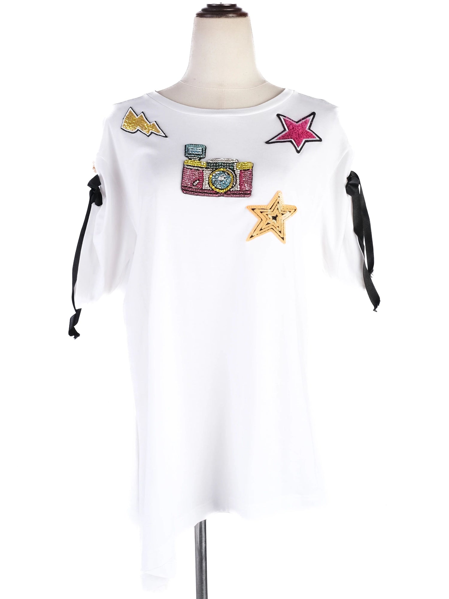 EXCELLENT Dolce Gabbana White Cotton Shirt with Decorative Patches Size S