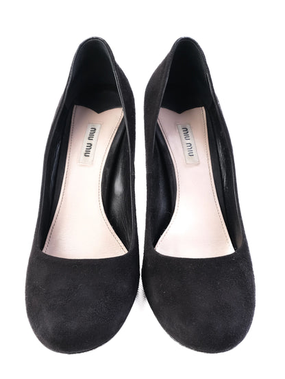 Excellent Miu Miu Black High-Heeled Stiletto Shoes Size 41.5 Leather
