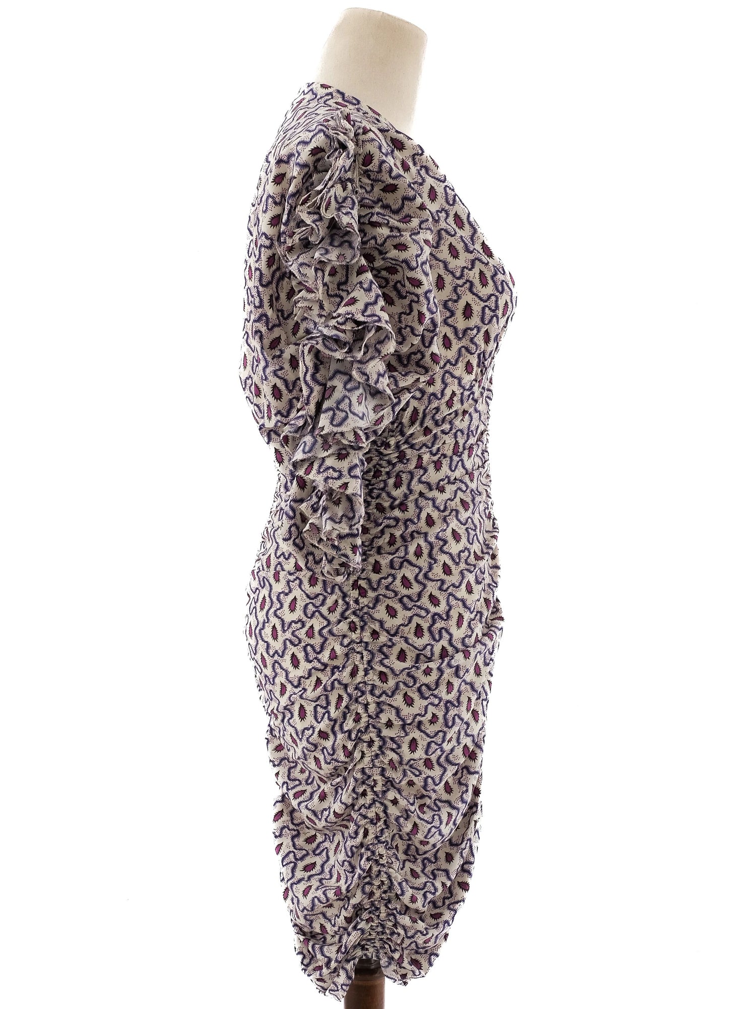 Excellent Isabel Marant Silk Dress V-Neck Ruffled Sleeves Size S