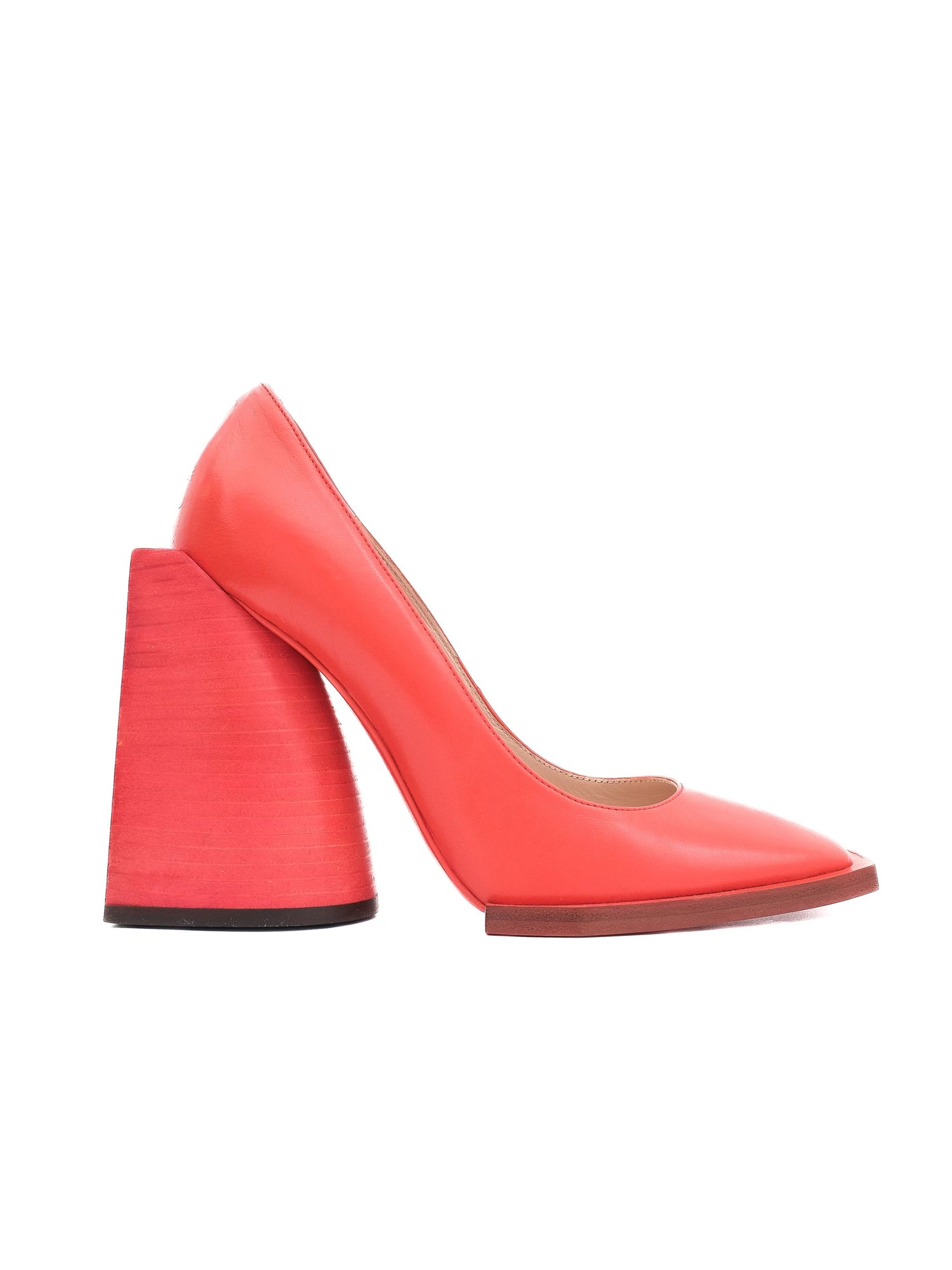 NEW N21 Red Leather High Heel Shoes Size 38 with Chunky Heel