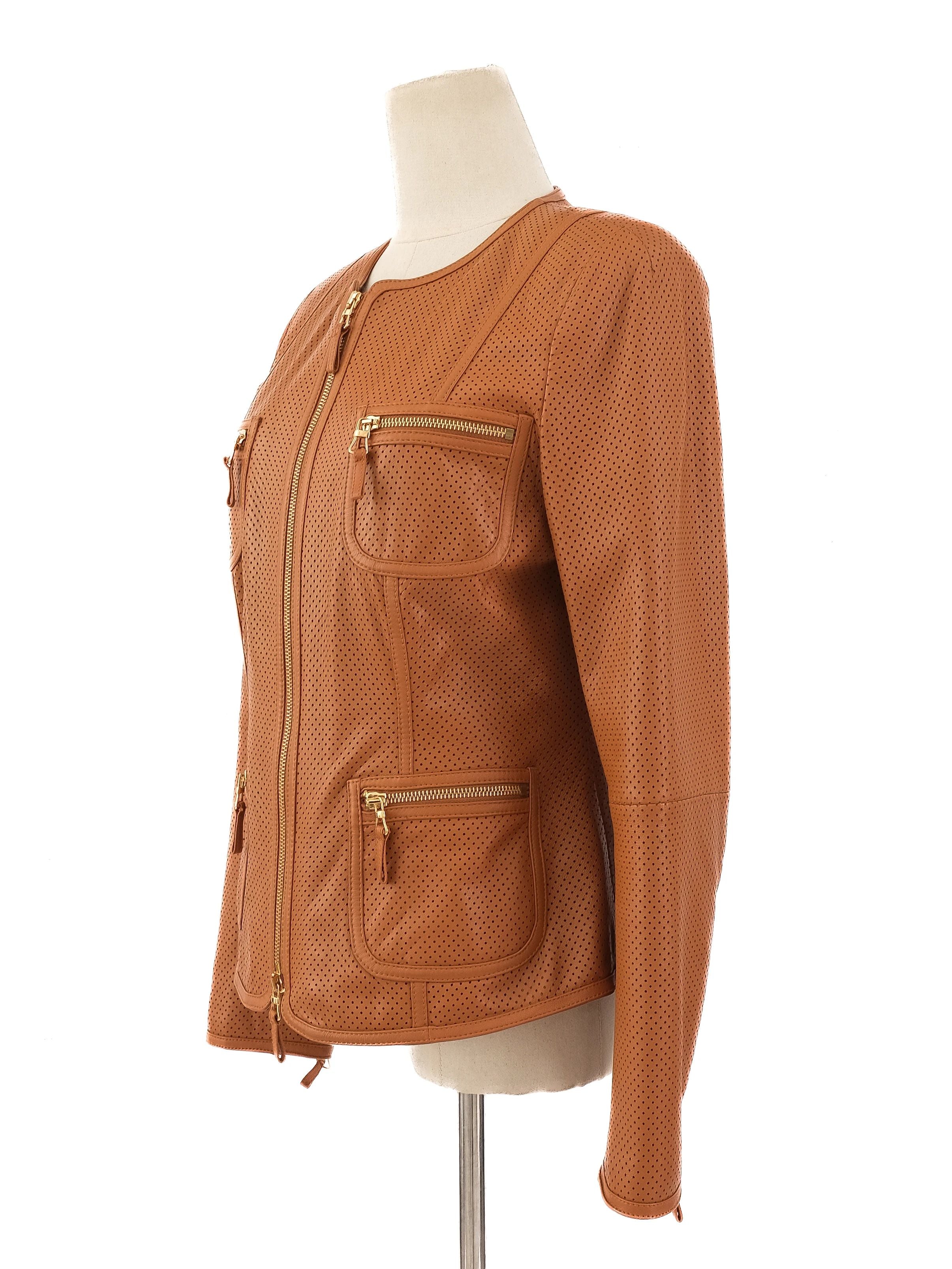 Excellent Luisa Spagnoli Orange Leather Jacket Women Size M
