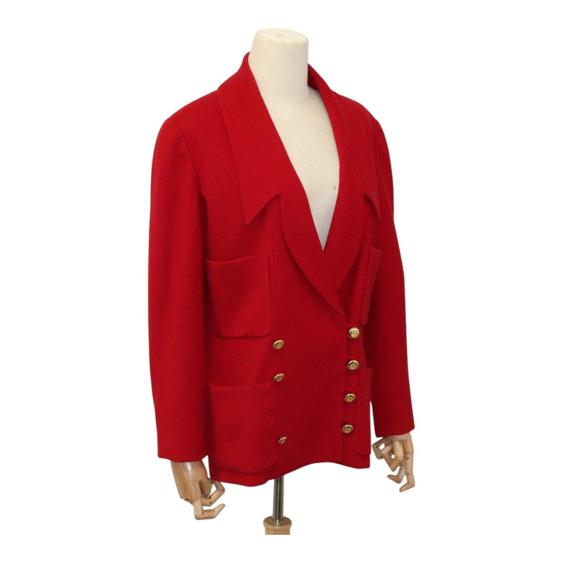 Chanel Coat Jacket Cashmere Red Cc Auth