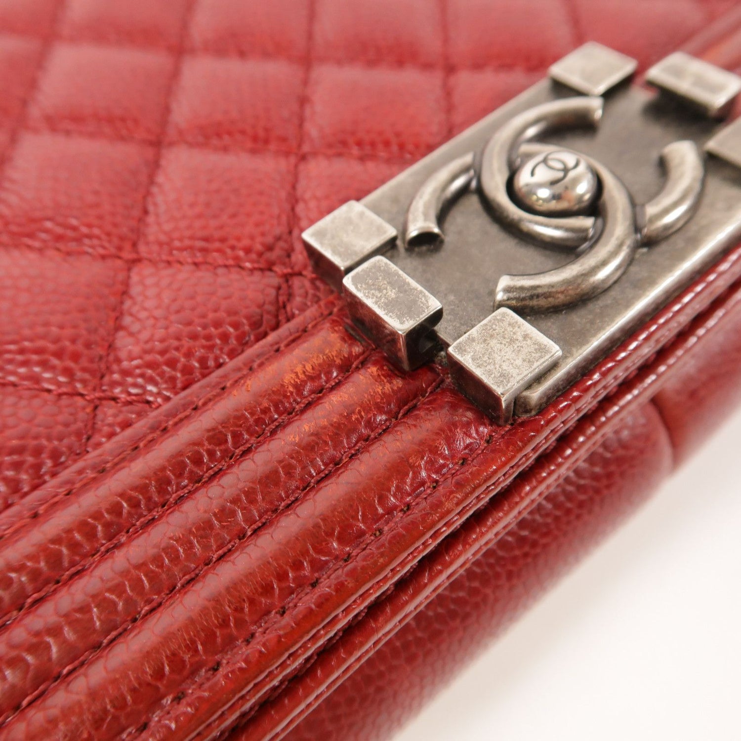 Chanel Red Cowhide Leather Boy 25 Silver Cross Shoulder Back Bag Calfskin (cowhide)