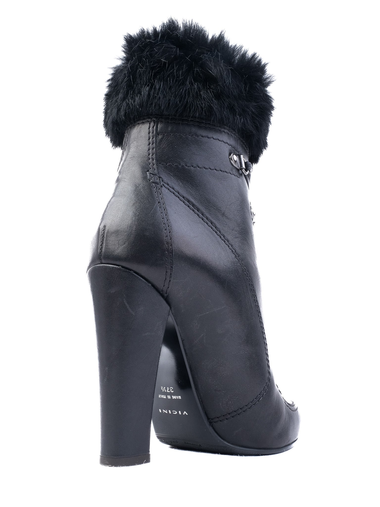 Excellent Vicini Black Leather High-Heeled Ankle Boots Size 37.5