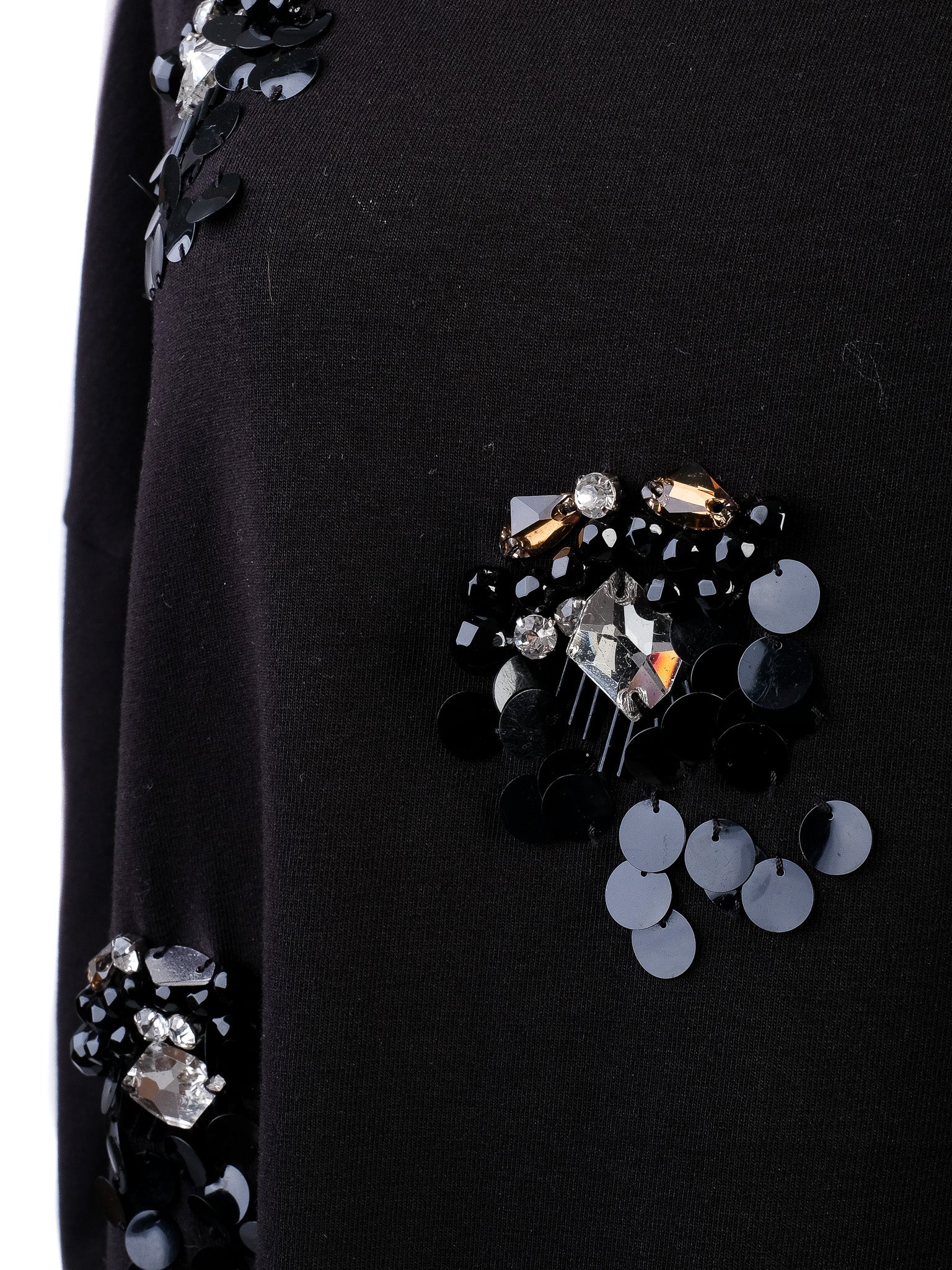 Excellent Luisa Spagnoli Black Cotton Top Size S with Decorative Embellishments