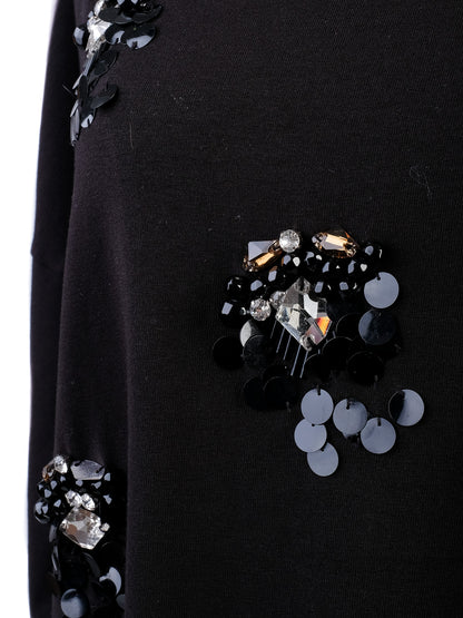 Excellent Luisa Spagnoli Black Cotton Top Size S with Decorative Embellishments