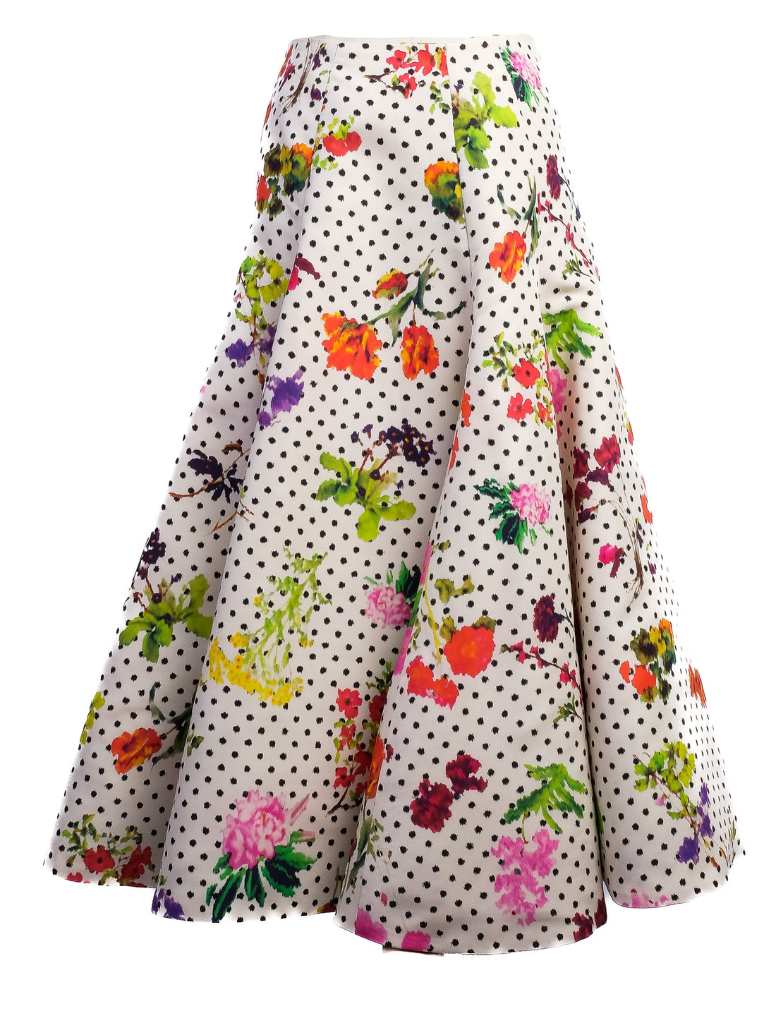 Excellent Oscar de la Renta Silk Floral Polka Dot Skirt Size S