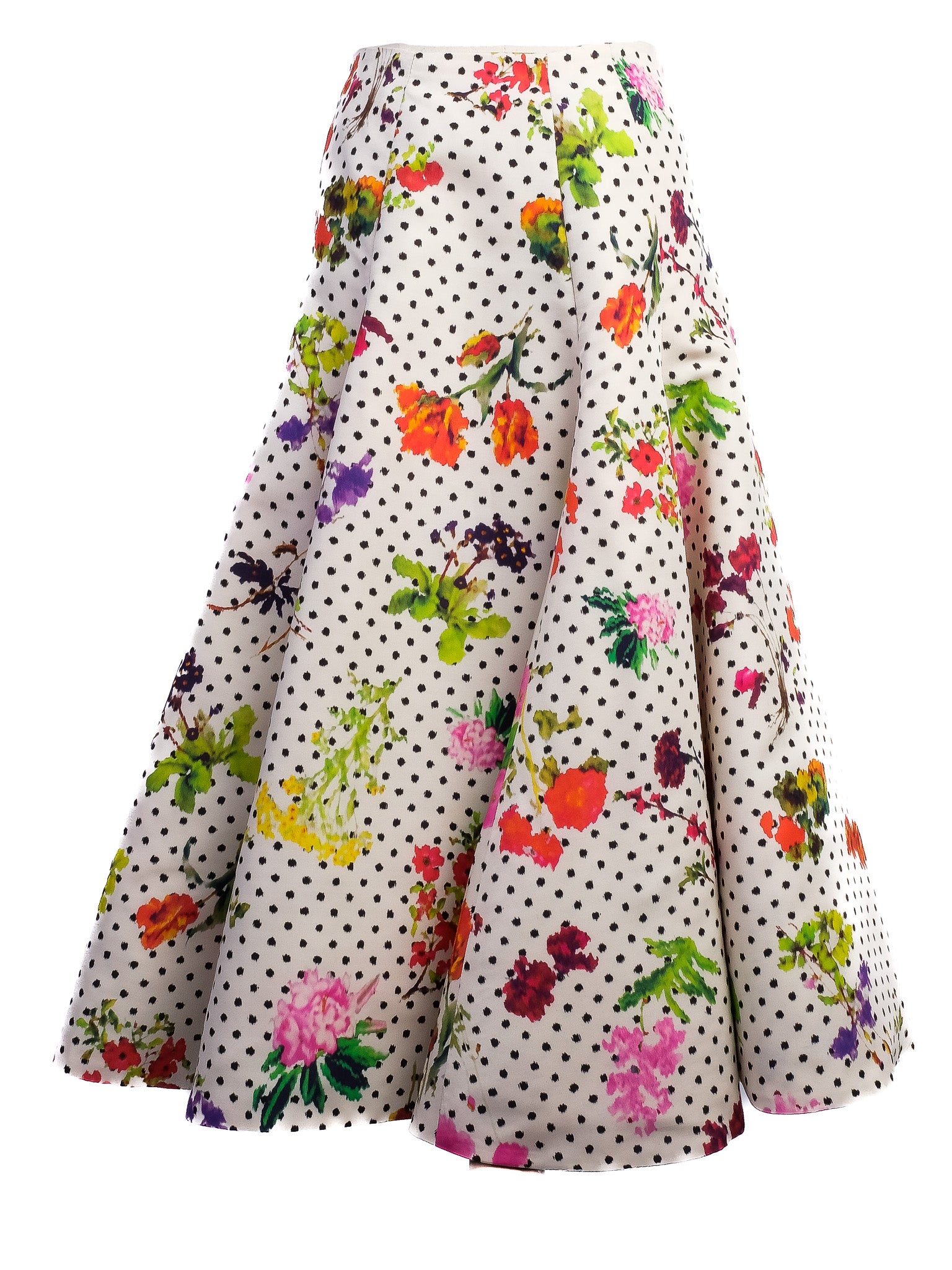 Excellent Oscar de la Renta Silk Floral Polka Dot Skirt Size S