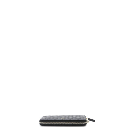 Chanel Zip Around Wallet With Pearl Chain Quilted Lambskin Long