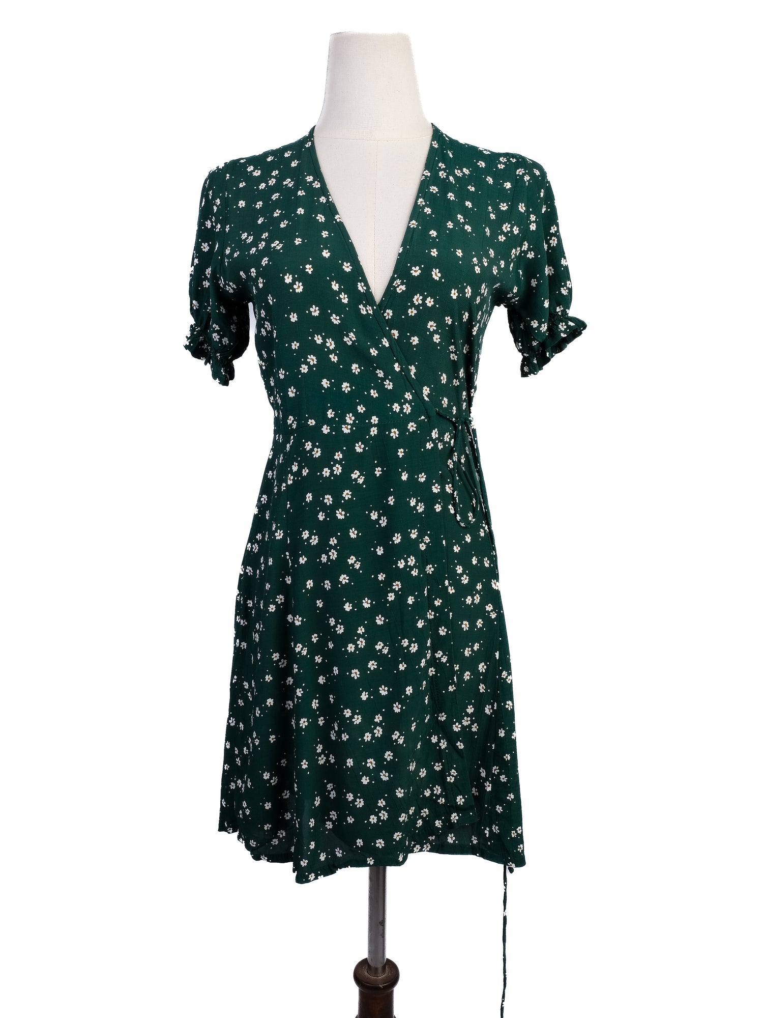 Excellent Faithfull The Brand Green Floral Wrap Dress XS V-Neck