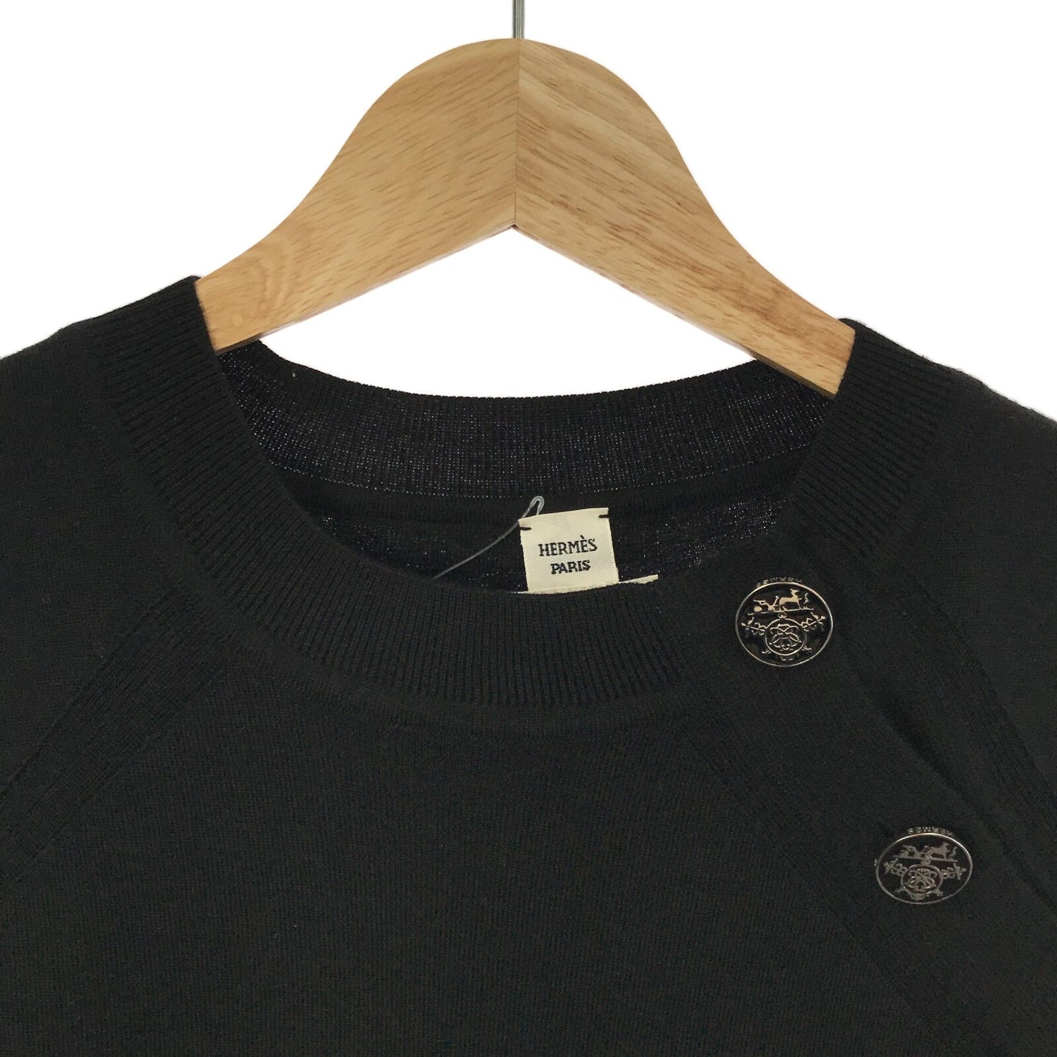 Hermes Short Sleeve Sweater Cashmere Silk Knit Black 34