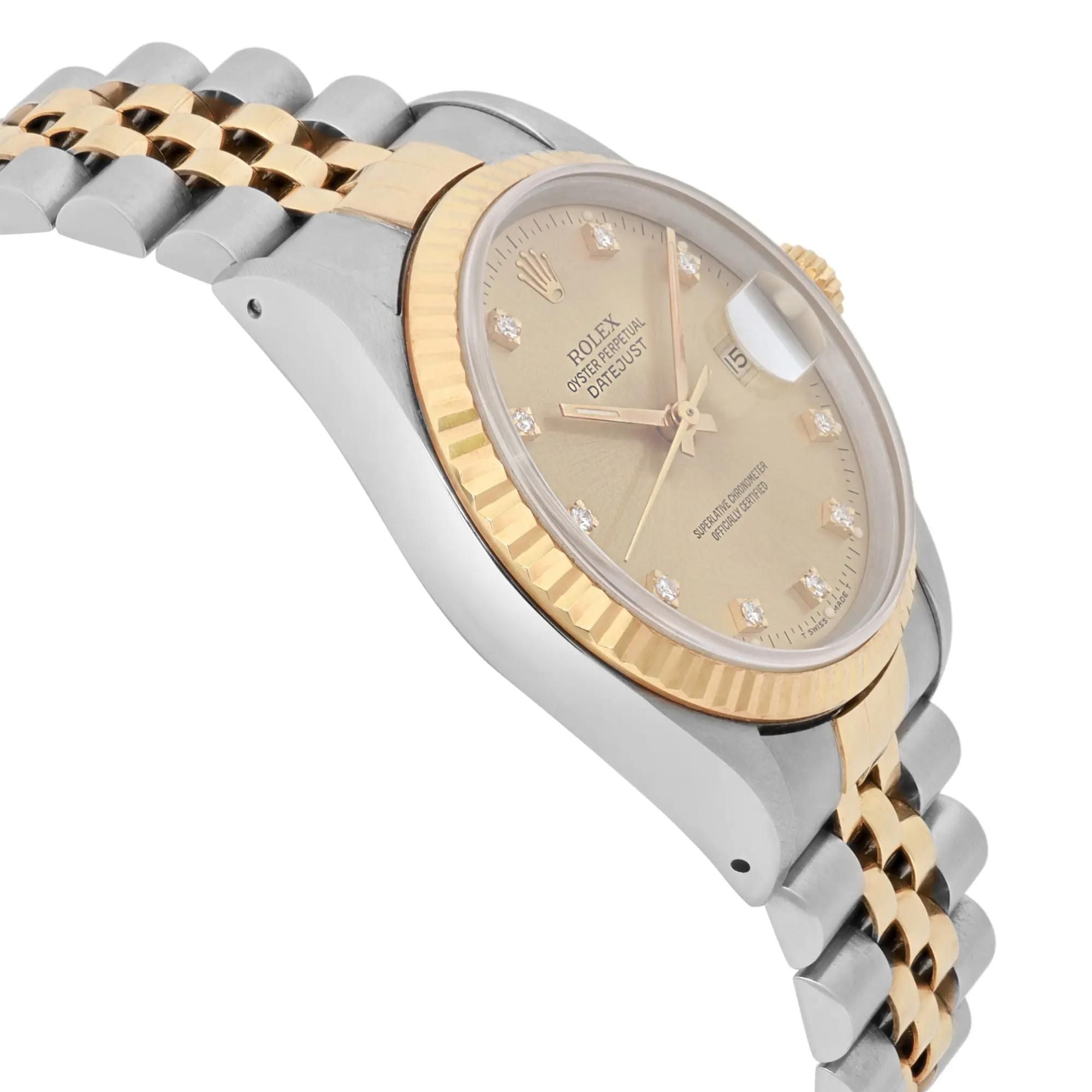 Rolex Datejust 36mm 18K Gold Steel Champagne Diamond Dial Mens Watch 16233