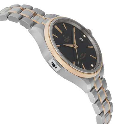 Tudor Style 38mm 18K Yellow Gold Steel Black Diamond Dial Watch 12503-0006