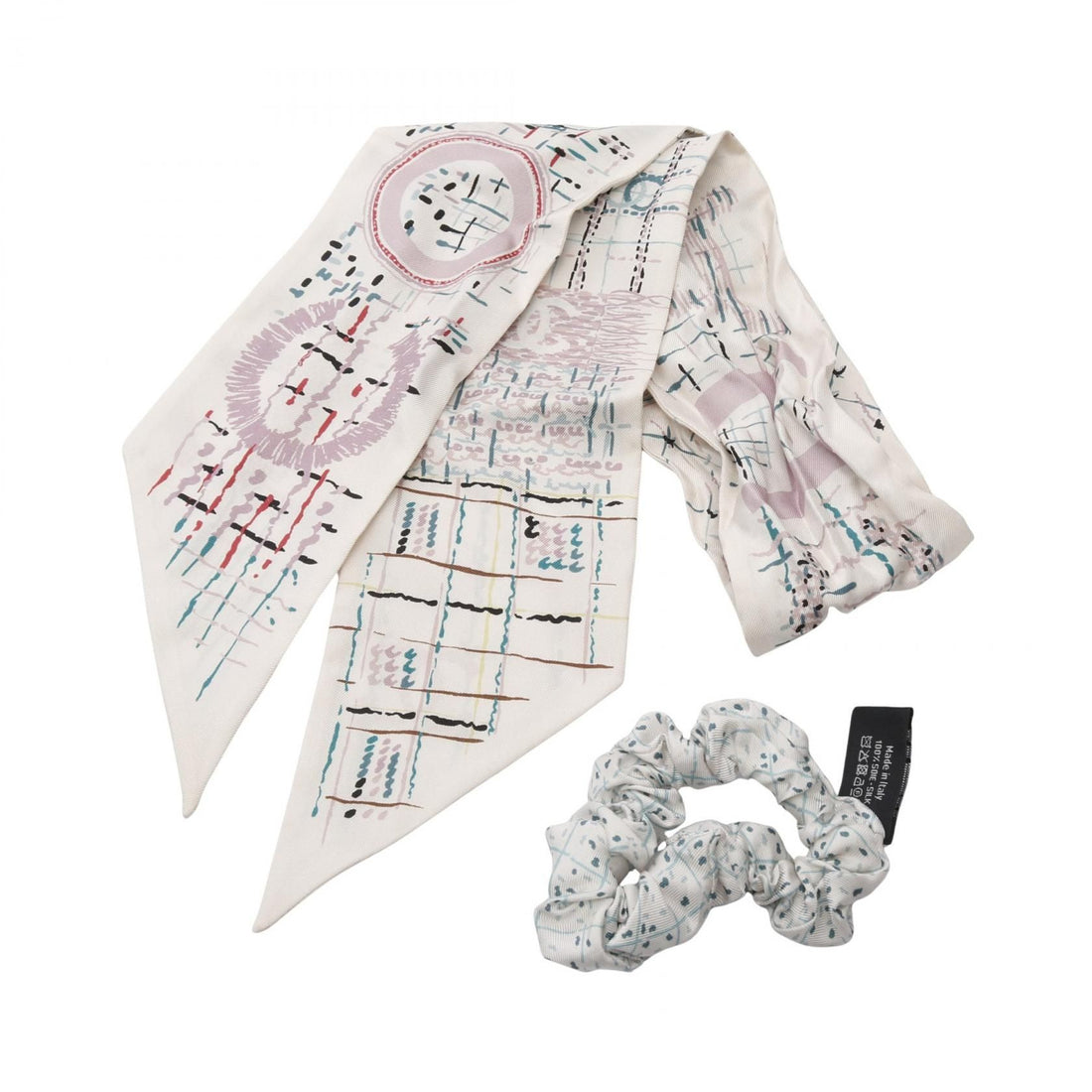 Chanel White Multicolor Coco Mark Scrunchie Scarf Silk