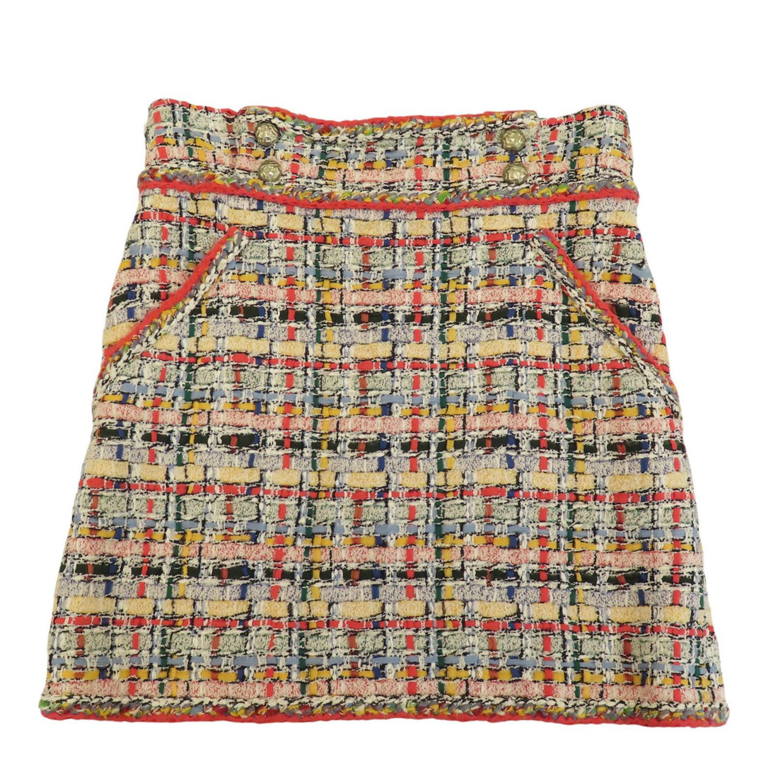 Chanel Pink Yellow Blue Tweed Skirt 36