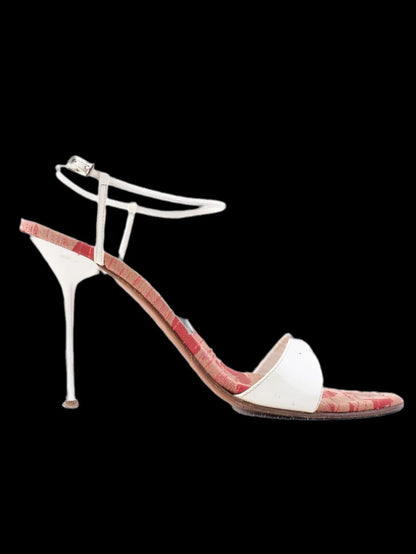 Casadei Excellent Condition White High-Heeled Sandals with Pink Insole
