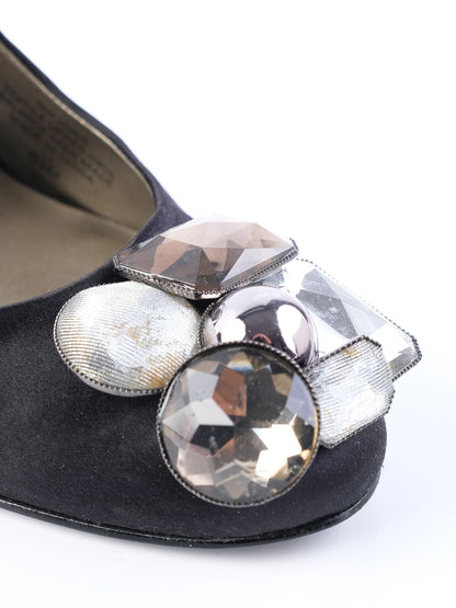 Excellent Nine West Black Slingback High Heel Size 36.5 with Stones