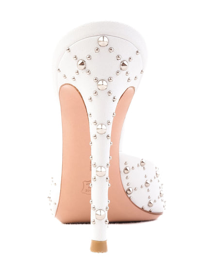 NEW Gianvito Rossi White Leather Stiletto Mules with Metallic Studs Size 38.5