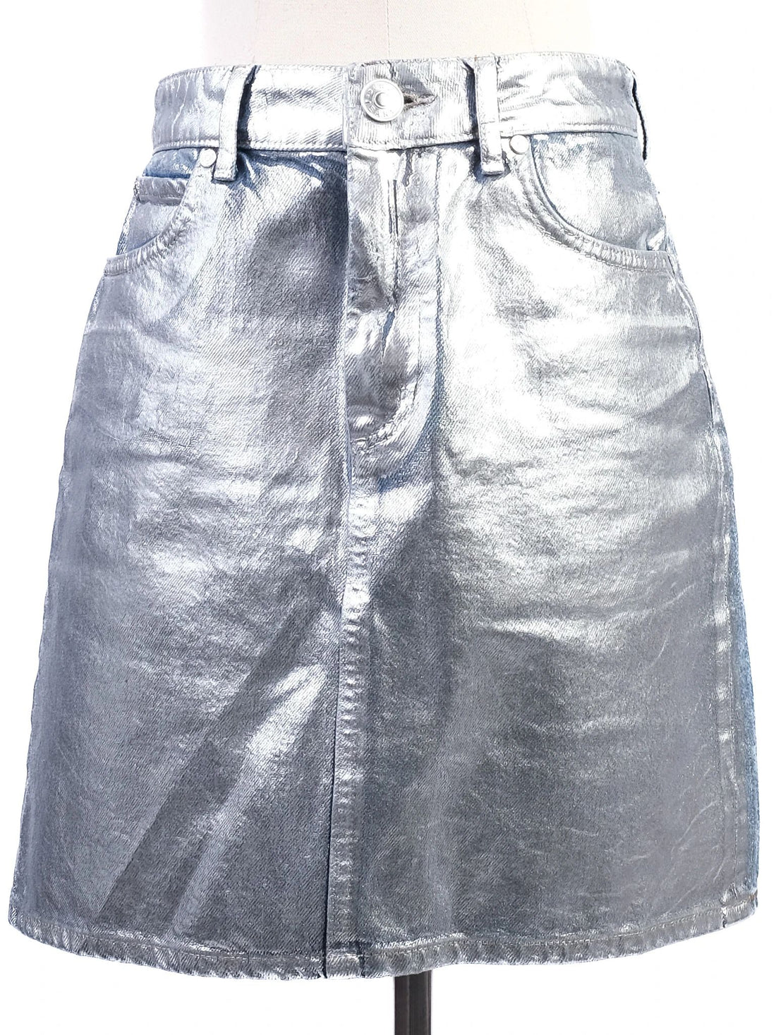 Excellent Sandro Gray Denim Skirt Metallic Size S