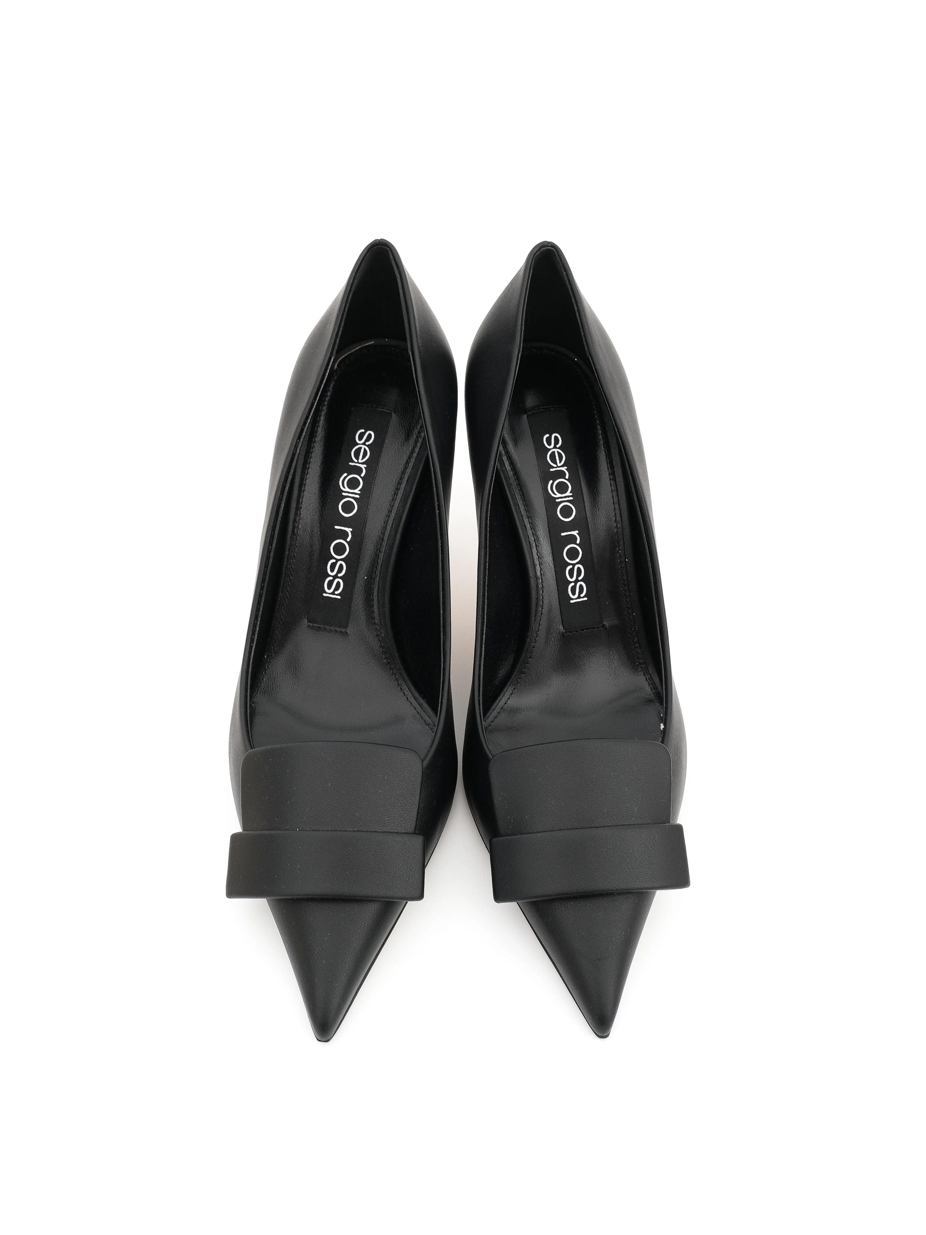 NEW Sergio Rossi Black Leather High Heel Shoes Size 36.5