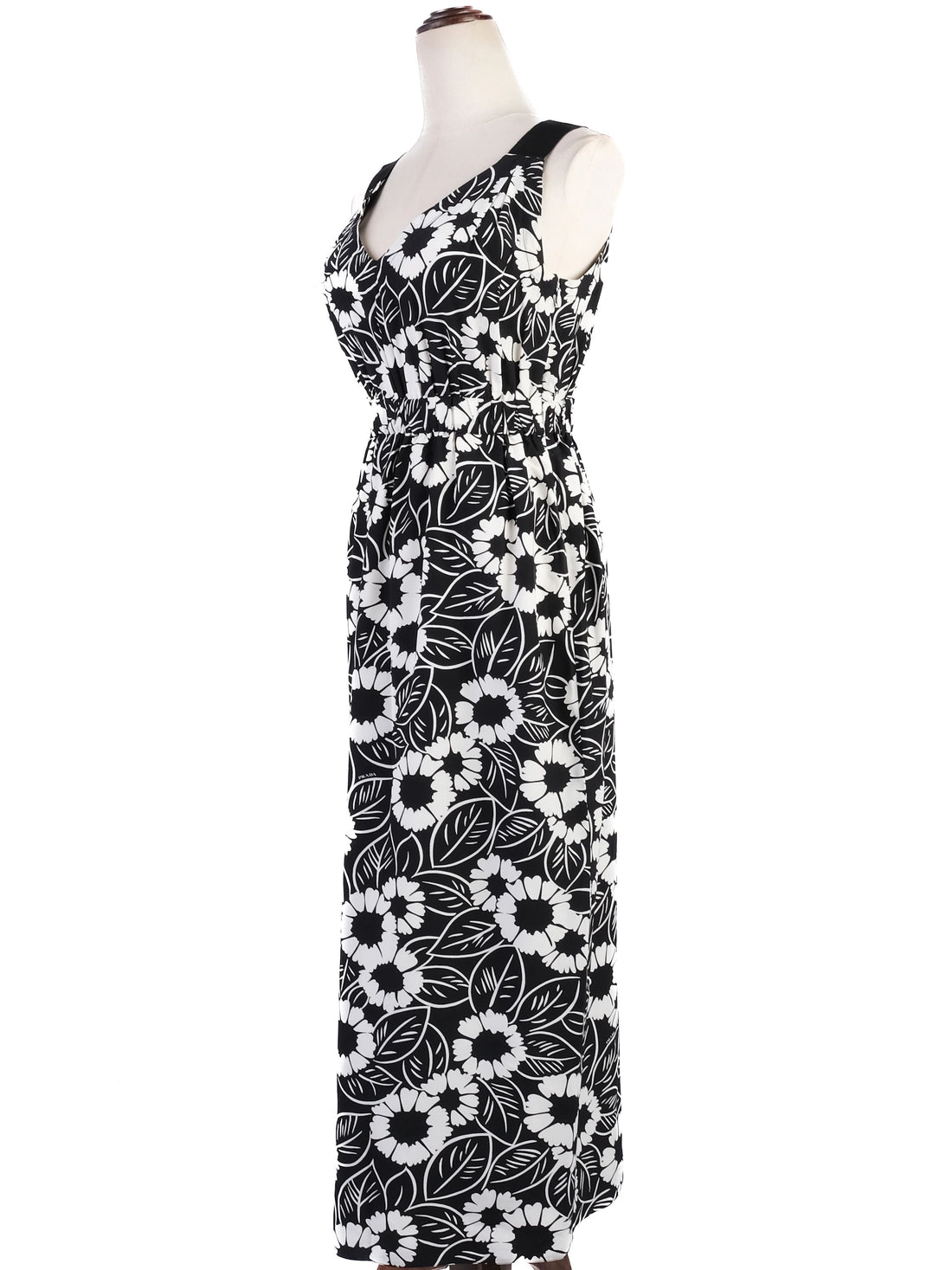 Excellent Prada Maxi Dress Black White Floral Silk Size S