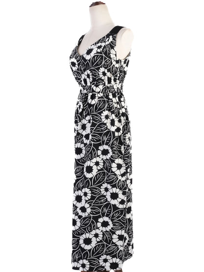 Excellent Prada Maxi Dress Black White Floral Silk Size S
