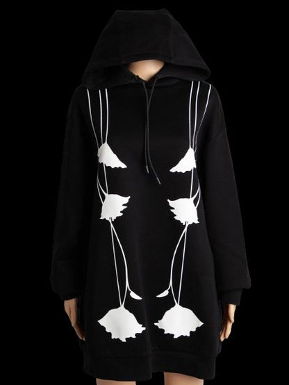 Good Prada Black Floral Nylon Hoodie Dress Size M Women