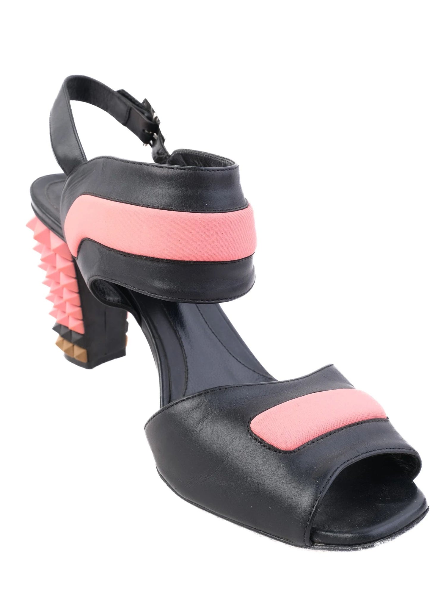 Excellent Fendi High-Heeled Sandals Black Leather Size 39.5